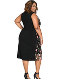 (Free Shipping) Black Plus Size Embroidery Women's Sheath Dress - The Next Shopping Place37.com