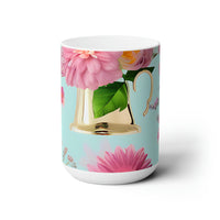 (Free Shipping) "Floral Elegance: Customizable 15-Ounce Ceramic Mug for Your Favorite Hot or Cold Drinks"