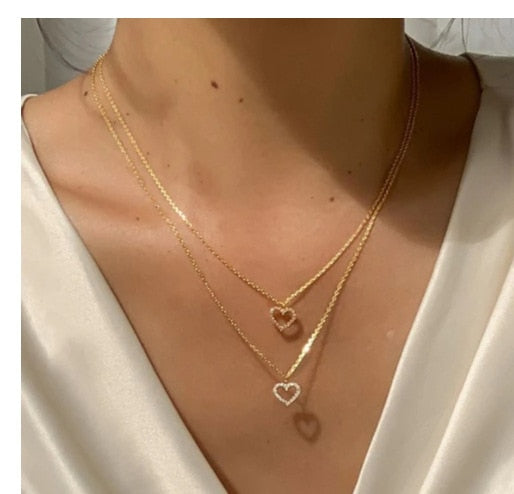 (Free Shipping) New Trendy Multilayer Heart Butterfly Necklace for Women Fashion Gold Silver Color Geometric Chain Collar Necklace Jewelry Gift