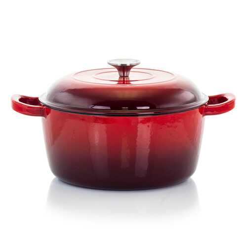 (Free Shipping) MegaChef 5 Quarts Round Enameled Cast Iron Casserole with Lid in Red - The Next Shopping Place37.com