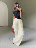 (Free Shipping) Beige Pleated Wide Leg Pants Womens Pants Fashion Casual Loose Trousers Office Lady Elegant Long Palazzo Pants