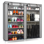 (Free Shipping) Double Rows (Home Shoe Rack Shelf Storage Closet) Organizer Cabinet Portable Cover Grey - The Next Shopping Place37.com