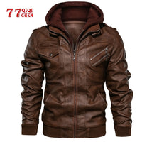 (Free Shipping) Men's Leather Jacket Casual Motorcycle Removable Hood Pu Leather Jacket New Male Oblique Zipper - The Next Shopping Place37.com