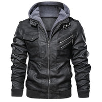 (Free Shipping) Men's Leather Jacket Casual Motorcycle Removable Hood Pu Leather Jacket New Male Oblique Zipper - The Next Shopping Place37.com