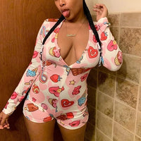 (Free Shipping) Rompers Women Sleepwear Sky Blue Leopard Print Long Sleeve Short Jumpsuit Sexy Onesie For Adult Female Nightwear S-3XL - The Next Shopping Place37.com