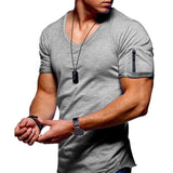 (Free Shipping)  New men's V-neck T-shirt fitness bodybuilding T-shirt high street summer short-sleeved zipper casual cotton top - The Next Shopping Place37.com