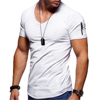 (Free Shipping)  New men's V-neck T-shirt fitness bodybuilding T-shirt high street summer short-sleeved zipper casual cotton top - The Next Shopping Place37.com