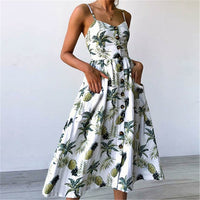 (Free Shipping) 2019 New Women Print Floral Stripe Long dress Sexy V-Neck Sleeve Button Beach Casual Plus Size 3XL - The Next Shopping Place37.com