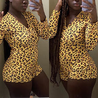 (Free Shipping) Rompers Women Sleepwear Sky Blue Leopard Print Long Sleeve Short Jumpsuit Sexy Onesie For Adult Female Nightwear S-3XL - The Next Shopping Place37.com