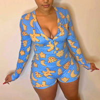 (Free Shipping) Rompers Women Sleepwear Sky Blue Leopard Print Long Sleeve Short Jumpsuit Sexy Onesie For Adult Female Nightwear S-3XL - The Next Shopping Place37.com