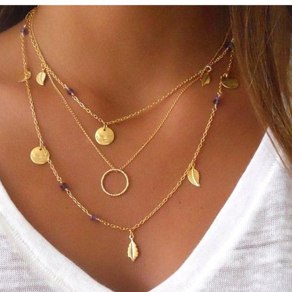 (Free Shipping) Multi Layer Pendant Gold Color Necklace (Free Shipping) - The Next Shopping Place37.com