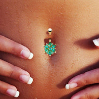 (Free Shipping) Stainless Steel Green Flower Crystal Gold Belly Button Ring - The Next Shopping Place37.com
