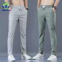(Free Shipping) Mens Trousers Spring Summer New Thin Green Solid Color Fashion Pocket Casual Work Pants