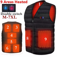 (Free Shipping) Men Autumn winter Smart heating Cotton Vest 9 area Heated V neck vest Women Outdoor Flexible Thermal Winter Warm Jacket
