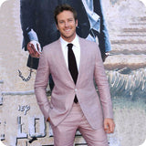 (Free Shipping) Wide Peaked Lapel Pink Linen Men Suits Pants Slim Fit Groom Wedding Suit Classic Man Blazer Jacket 2Piece