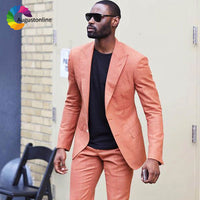 (Free Shipping) Wide Peaked Lapel Pink Linen Men Suits Pants Slim Fit Groom Wedding Suit Classic Man Blazer Jacket 2Piece