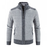 (Free Shipping) New Men Sweater Coat Fashion Patchwork Cardigan Men Thick Knitted Sweater Jacket Slim Fit Stand Collar