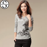 (Free Shipping) Women Tops Fashion  Long Sleeve Printed T Shirt (Free Shipping) - The Next Shopping Place37.com