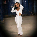 (Free Shipping) Shining Silver Wire Two Piece Set Tie Bow Off Shoulder Long Bell Sleeve Crop Top Skinny Flare Pants High Stretchy Outfit - The Next Shopping Place37.com