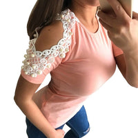 (Free Shipping) New Women Cold Shoulder Tops Casual Clothing Solid Slim T shirt - The Next Shopping Place37.com