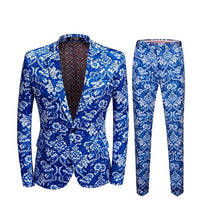 (Free Shipping)  Brand New Mens Vintage Blue Floral Print Slim Fit Suits With Pants Plus Size 5XL Veste Homme Mariage Groom Wedding Suit - The Next Shopping Place37.com