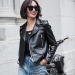 (Free Shipping) Spring Genuine Leather Jacket Women Real Sheepskin Coat Rivet Motorcycle Biker Jacket Female Sheep Leather Coat - The Next Shopping Place37.com