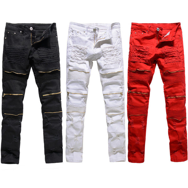 (Free Shipping) Slim Mens Skinny Jeans FitZipper casual straight leg Pants - The Next Shopping Place37.com