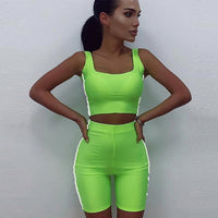 (Free Shipping)  summer women two piece set shorts set tracksuit festival party streetwear sexy crop top clothes reflective high waist - The Next Shopping Place37.com