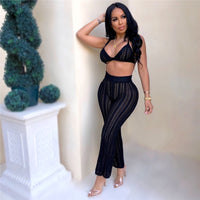 (Free Shipping) Knitted Two Piece Set Women Sexy See Through Night Club Suits Bra Top Pants Casual Beach Outfits - The Next Shopping Place37.com