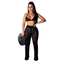 (Free Shipping) Knitted Two Piece Set Women Sexy See Through Night Club Suits Bra Top Pants Casual Beach Outfits - The Next Shopping Place37.com